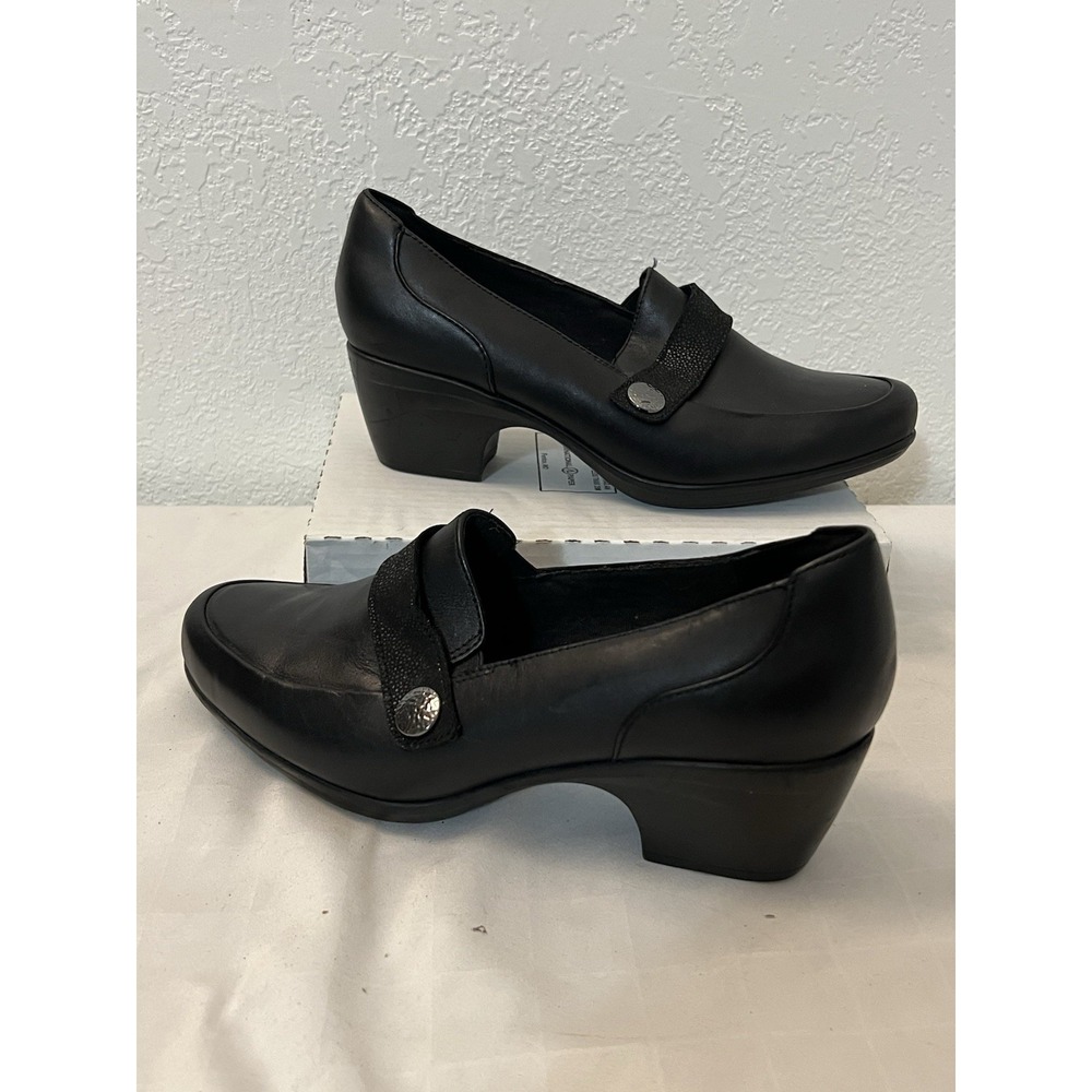 Clarks Emily Andria Black Croc Size 10M‎ Slip On 2.25" Heel Leather Silver VGC